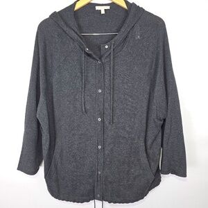 Eileen Fisher Women’s S Hooded Cardigan Sweater Jacket Charcoal Gray Snap Front
